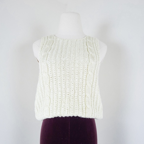 Butter Yellow Cable Knit Vest sleeveless sweater vest high neck muscle cut - Picture 5 of 12